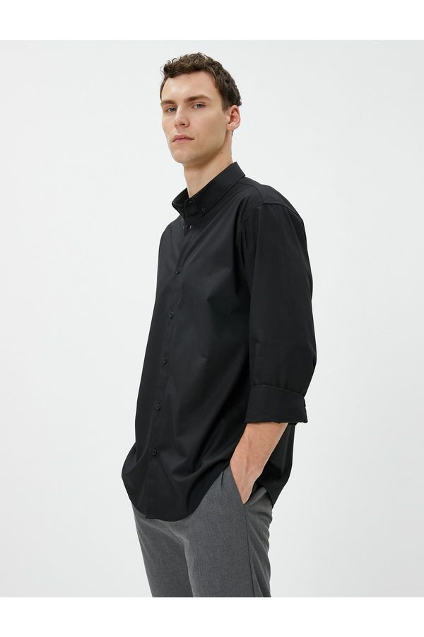 Koton Koton Basic Shirt Classic Collar Long Sleeved Buttoned Cotton Non Iron