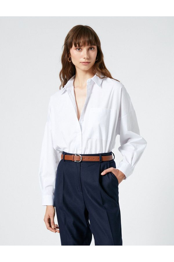 Koton Koton Basic Shirt Long Sleeve Buttoned Pocket Detail Cotton