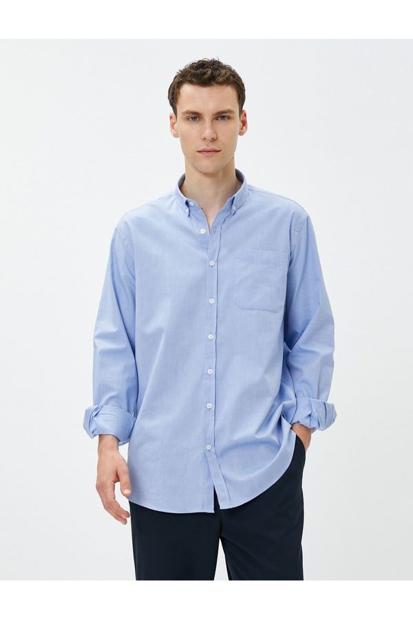 Koton Koton Basic Shirt with a Loose fit, Classic Collar, Pocket Detailed, Cotton Non Iron.