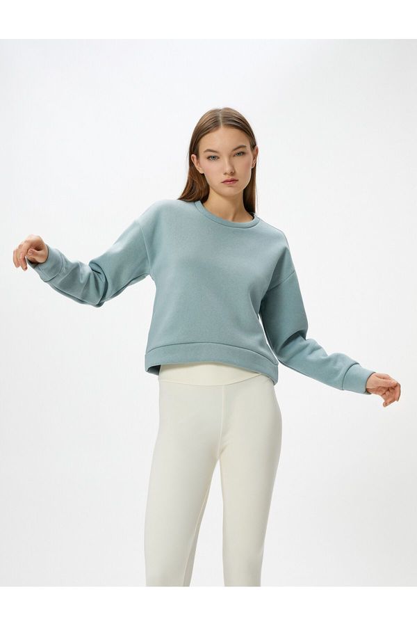 Koton Koton Basic Sports Crop Sweatshirt Comfortable Fit Cotton Crew Neck Long Sleeve