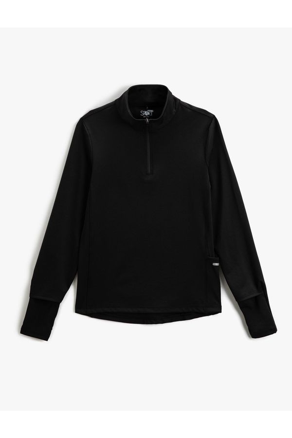 Koton Koton Basic Sports Sweatshirt Standing Neck Half-Zip Pocket Detailed.