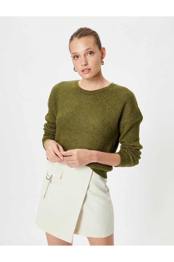 Koton Koton Basic Sweater Knit Crew Neck Off Shoulder Ribbed