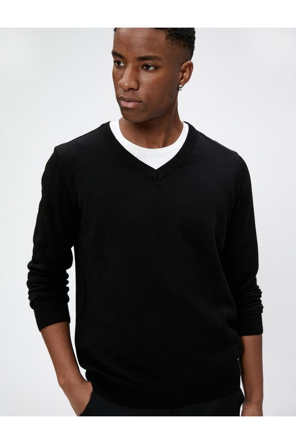 Koton Koton Basic Sweater V Neck Knitwear Slim Fit Long Sleeve