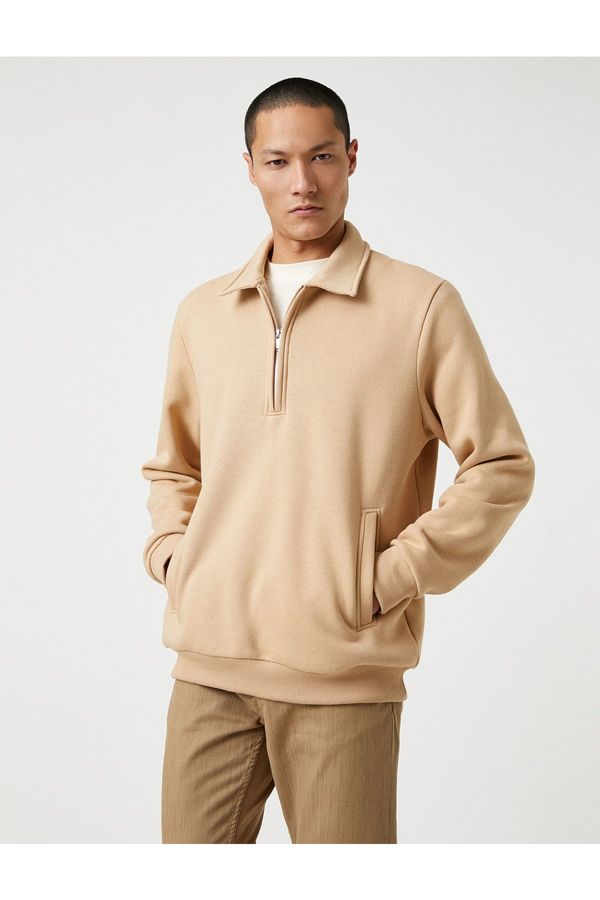 Koton Koton Basic Sweatshirt High Neck Half Zipper Long Sleeve with Pocket
