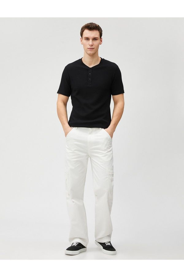 Koton Koton Basic T-Shirt Big Collar Buttoned Slim Fit Short Sleeve