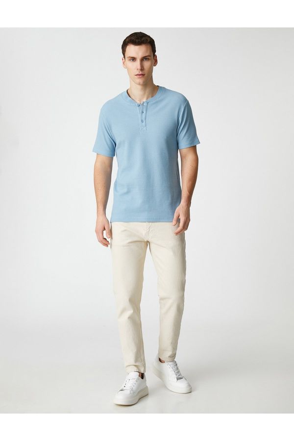 Koton Koton Basic T-Shirt Big Collar Buttoned Slim Fit Short Sleeve