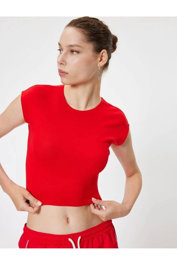 Koton Koton Basic T-Shirt Cap Sleeve Crew Neck Modal Blend Slim Fit