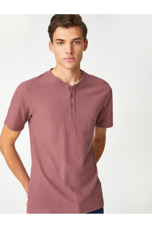 Koton Koton Basic T-Shirt, Collar, Buttoned, Slim Fit, Short Sleeve