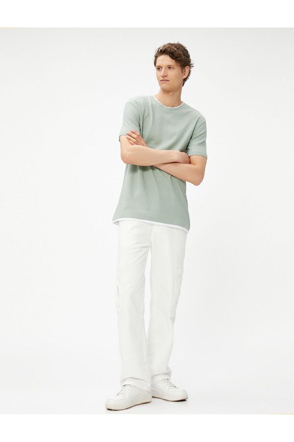 Koton Koton Basic T-Shirt Collar Detailed, Textured Slim Fit Short Sleeves.