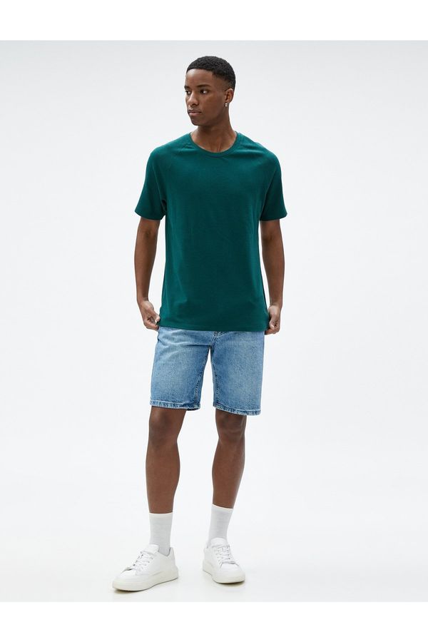 Koton Koton Basic T-Shirt Crew Neck Textured Raglan Sleeve Slim Fit