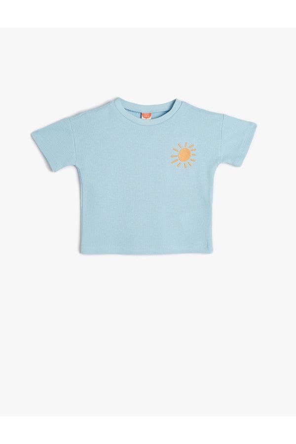 Koton Koton Basic T-Shirt Short Sleeve Sun Embroidered Crew Neck Cotton