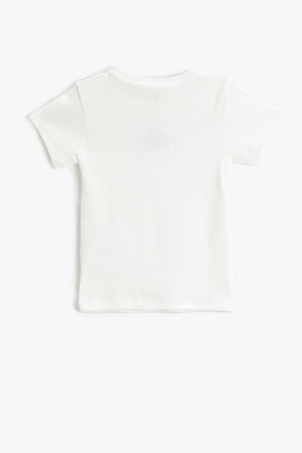 Koton Koton Basic T-Shirt with Short Sleeves Embroidered Detailed Textured.