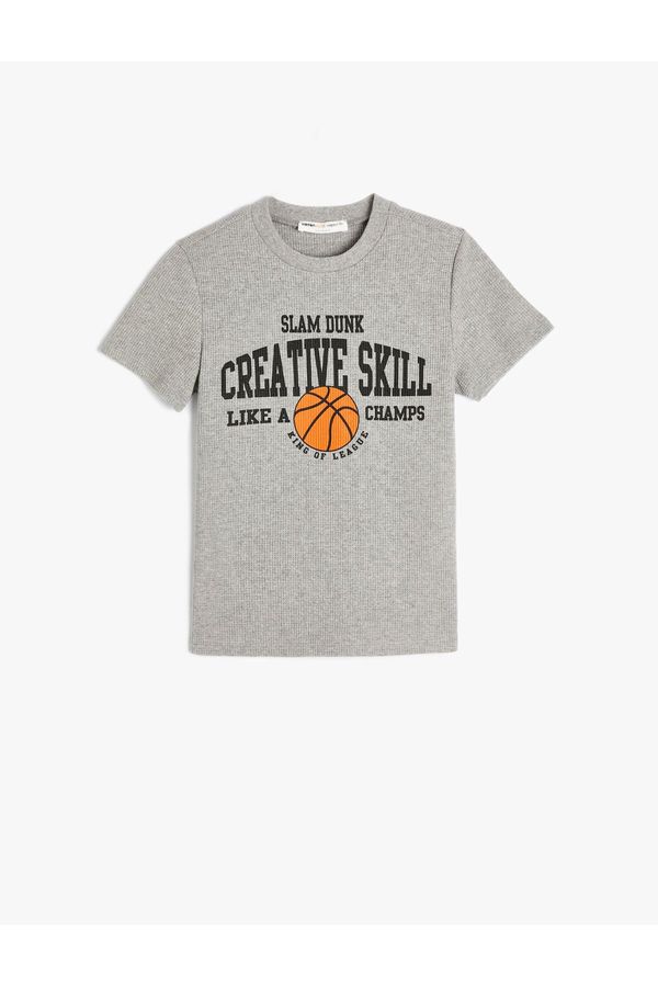 Koton Koton Basketball Printed Short Sleeve Textured T-Shirt