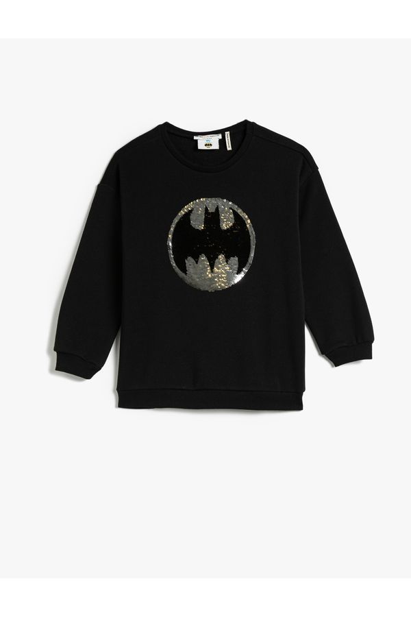 Koton Koton Batman Sweatshirt Licensed Sequined Sequined Raised Crew Neck