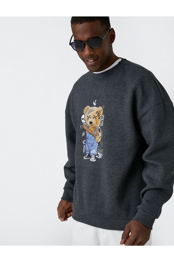 Koton Koton Bear Printed Sweatshirt Raised Crew Neck