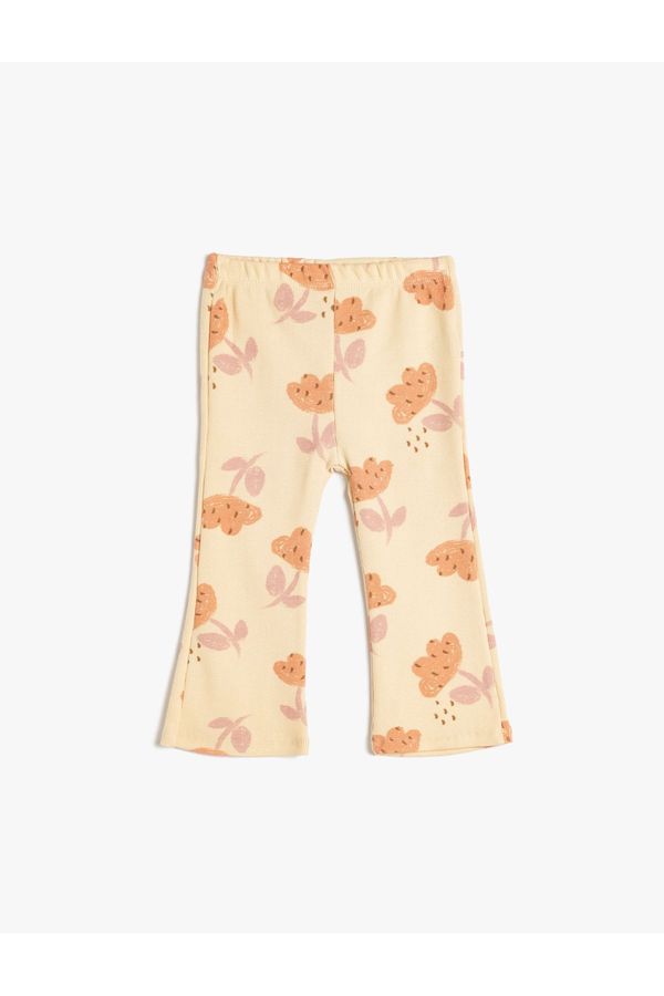 Koton Koton Bell-bottom Leggings Floral Printed Ribbed Cotton