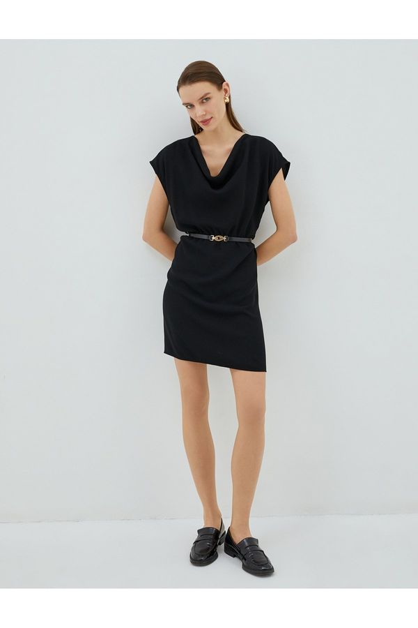 Koton Koton Belted Mini Dress with Plunging Collar