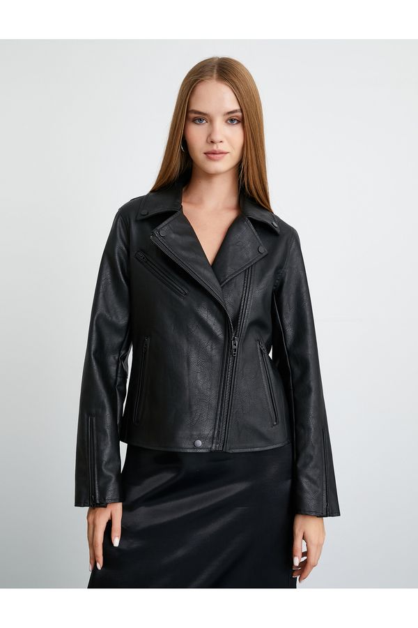 Koton Koton Biker Jacket Faux Leather Zippered