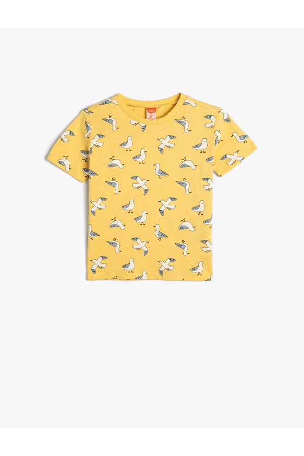 Koton Koton Bird Print T-Shirt Short Sleeved Crew Neck Cotton