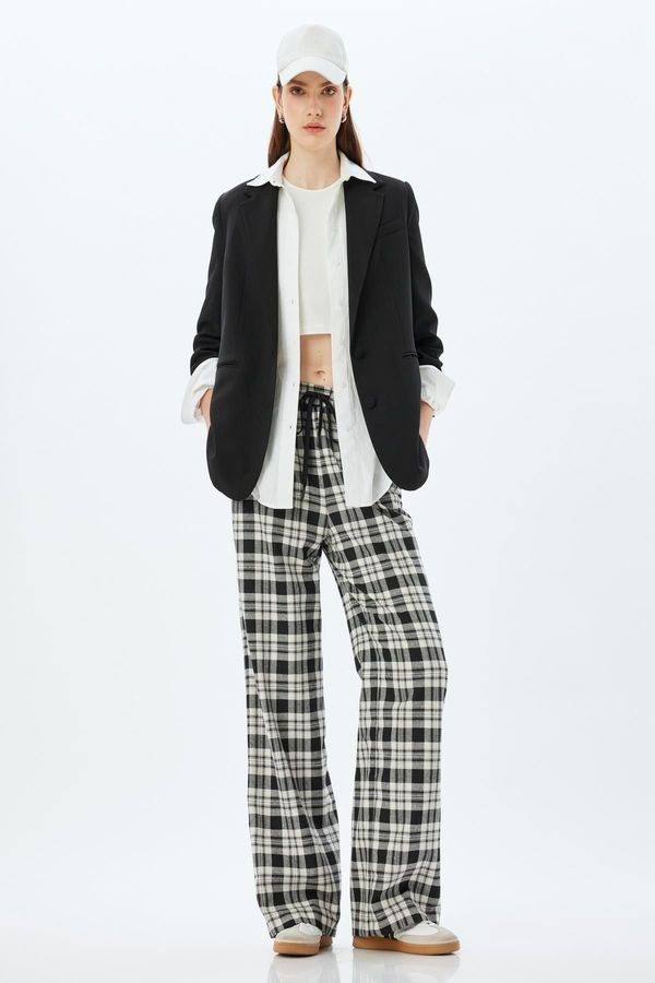 Koton Koton Black Plaid Women's Trousers