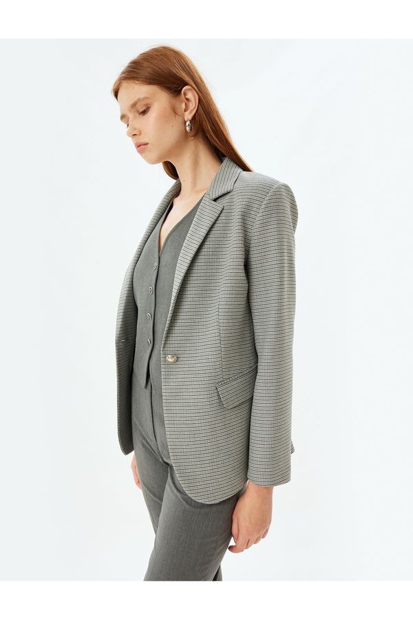 Koton Koton Blazer Jacket Double Breasted Reverse Collar Flap Pocket Detailed