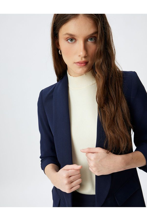 Koton Koton Blazer Jacket Shawl Collar 3/4 Sleeves Flap Pocket Detail Crepe Fabric