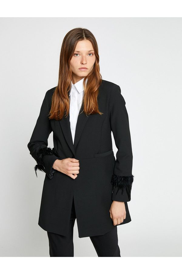 Koton Koton Blazer Jacket Sleeve Feather Detail Single Button