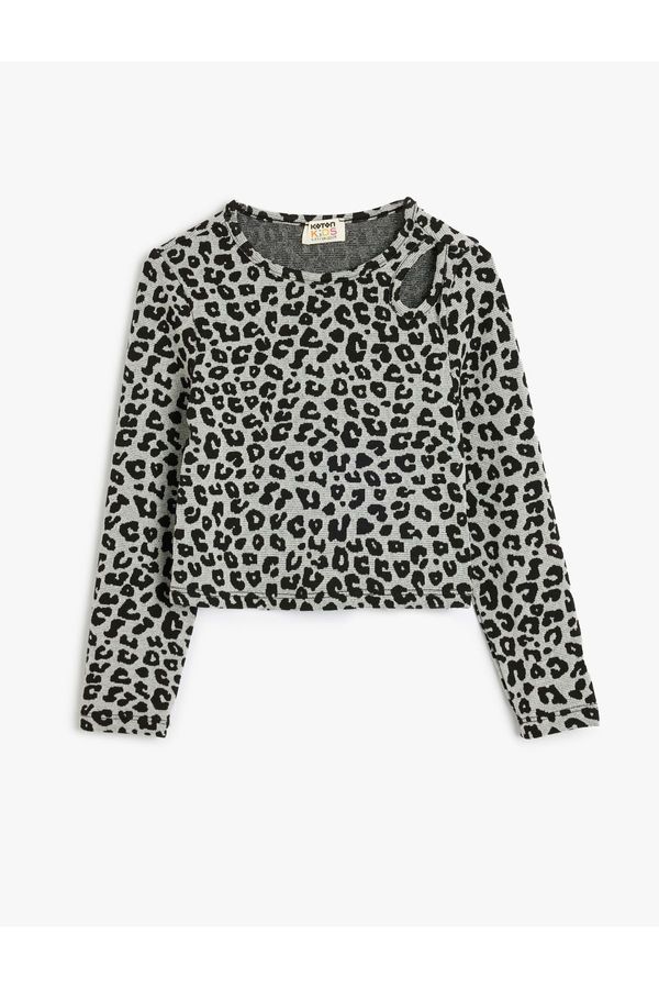 Koton Koton Blouse Leopard Patterned Long Sleeve Window Detailed Crew Neck