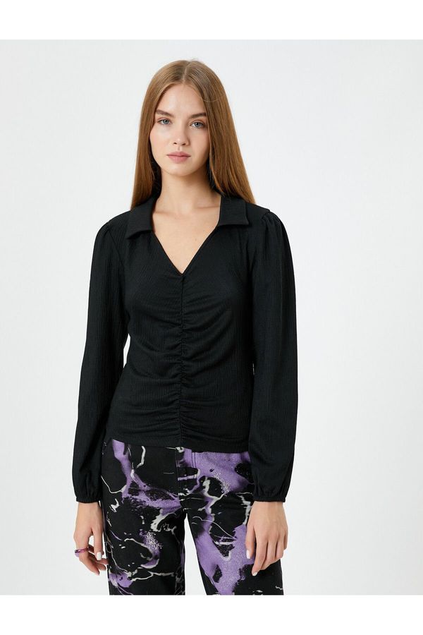Koton Koton Blouse with Draping Detailed Shirt Collar Long Sleeve