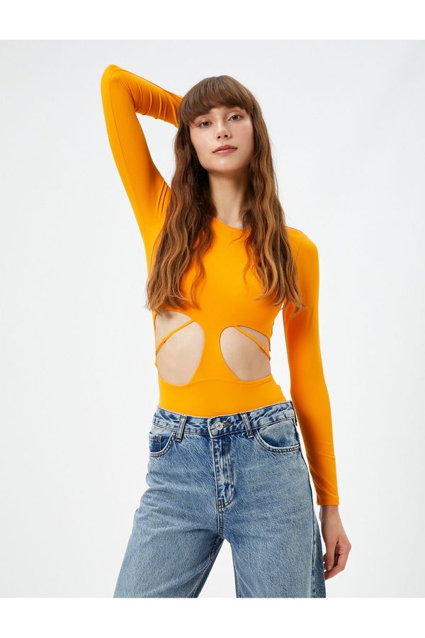 Koton Koton Bodysuit Window Detailed Crew Neck Long Sleeve