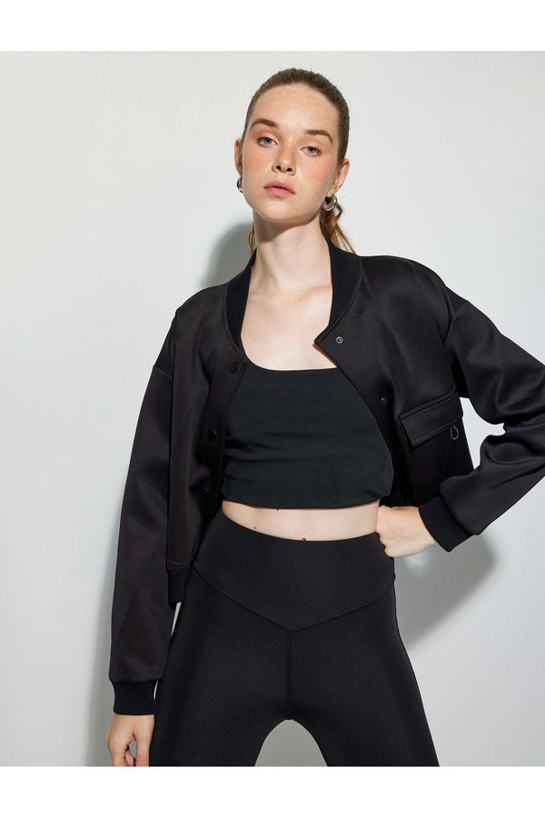 Koton Koton Bomber Jacket Crop Thick Modal Fabric Buttoned Pocket Detail