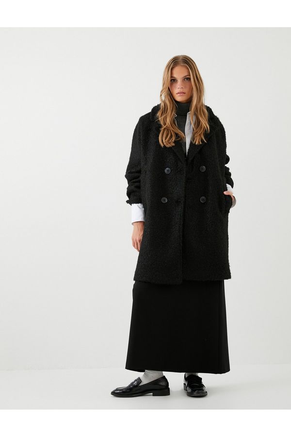 Koton Koton Boucle Coat Double Breasted Buttoned Pocket Slit Detailed