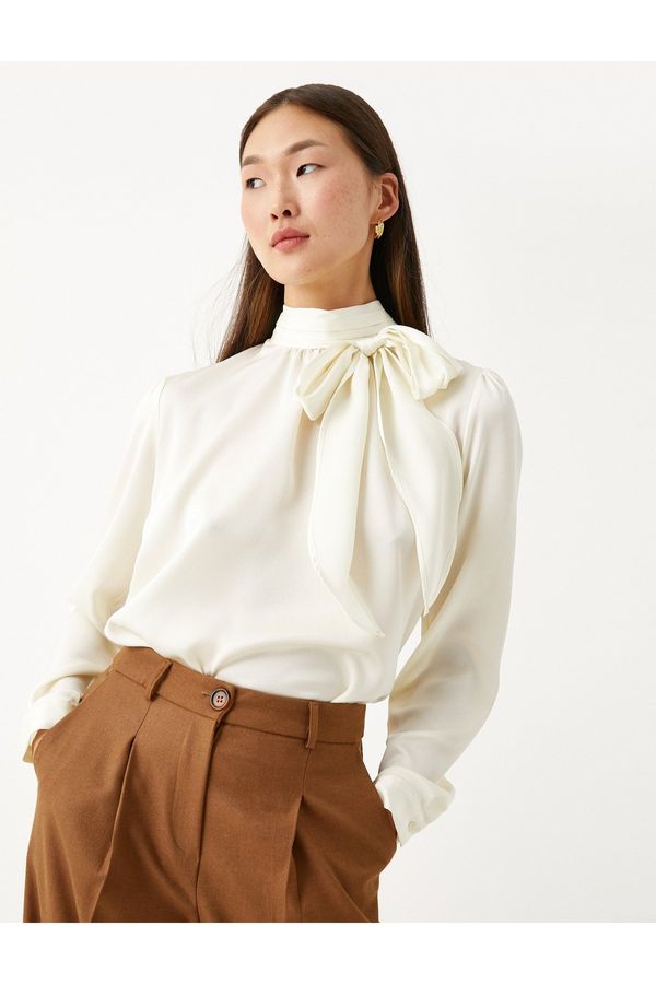 Koton Koton Bow Detailed Blouse Standing Collar