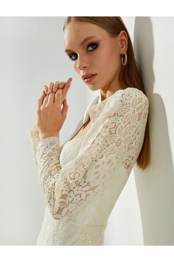 Koton Koton Bow Detailed Lace Bridal Mini Dress