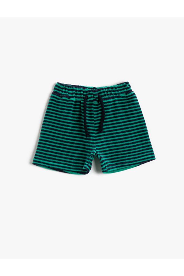 Koton Koton Boy Green Plaid Striped Shorts Tie Waist Cotton
