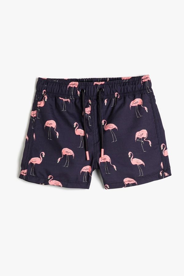 Koton Koton Boys' Flamingo Printed Tie Waist Beach Shorts 3skb00037bw