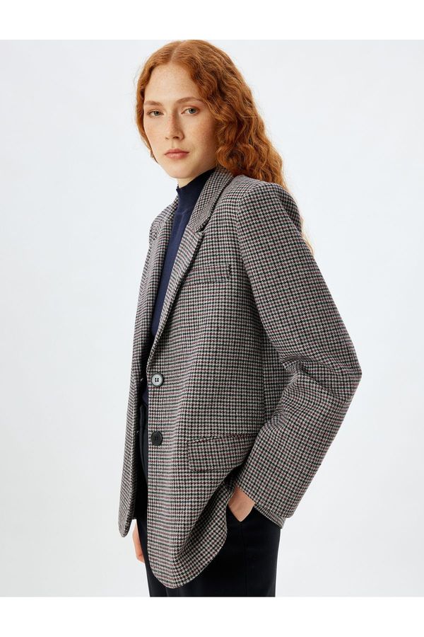 Koton Koton Burgundy Plaid Women's Jacket