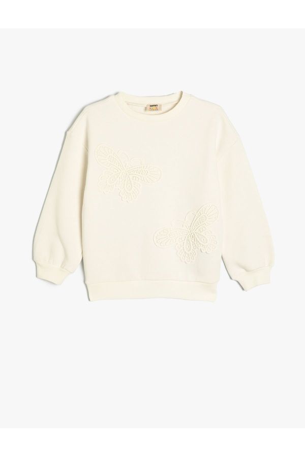 Koton Koton Butterfly Sweatshirt Appliqued Crew Neck