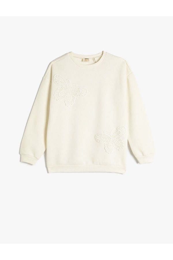 Koton Koton Butterfly Sweatshirt Raised Appliqué Crew Neck