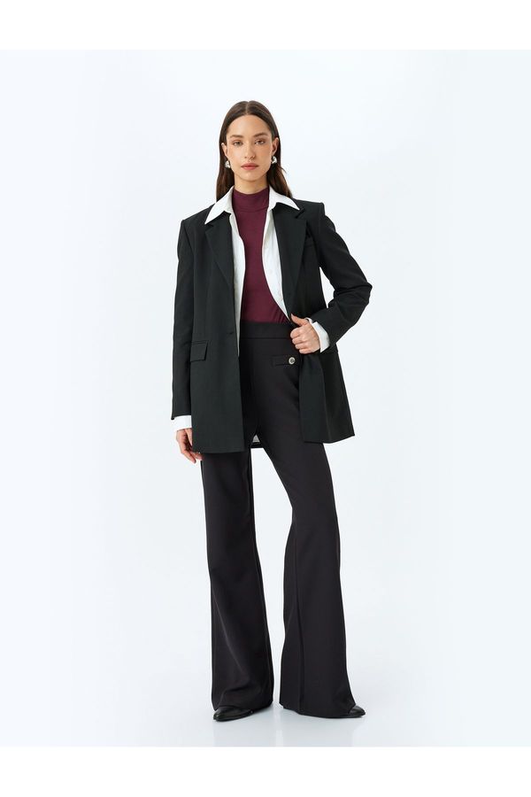 Koton Koton Button Applique Detail High Waist Wide Leg Fabric Trousers