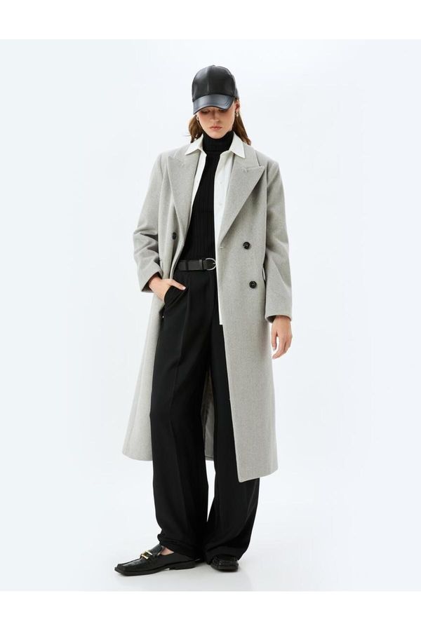 Koton Koton Buttoned Double Breasted Extra Long Cashmere Coat