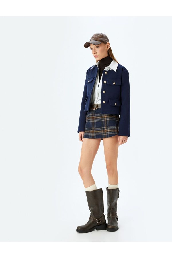 Koton Koton Buttoned Round Neck Pocket Detailed Slim Fit Seasonal Jacket