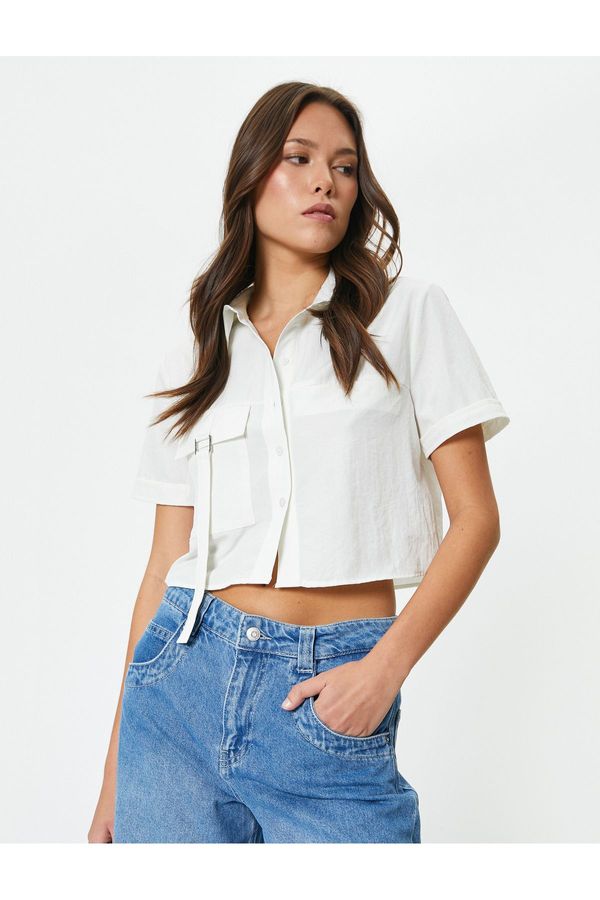 Koton Koton Buttoned Short Sleeve Crop Shirt Cargo Pocket