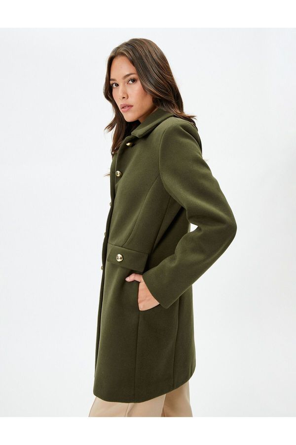 Koton Koton Cachet Coat Gold Buttoned Cuff Collar Pocket