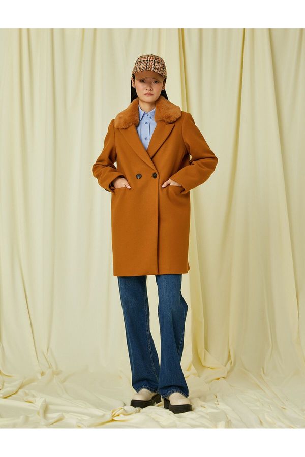 Koton Koton Cachet Coat Pocket Detailed Tiered Collar