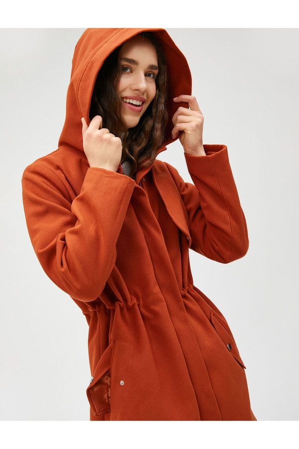 Koton Koton Cachet Coat with a Hooded Waist, Pleated Pocket, and Zipper.