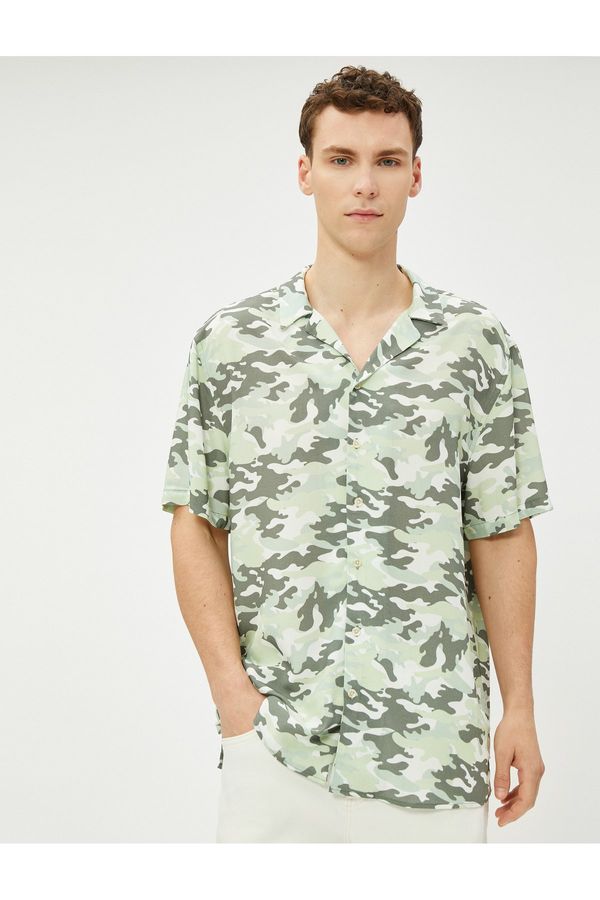 Koton Koton Camouflage Printed Shirt Short Sleeve Turndown Collar Viscose Fabric