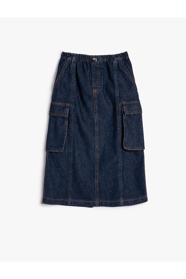Koton Koton Cargo Denim Skirt Maxi Length Slit Detailed Elastic Waist Cotton