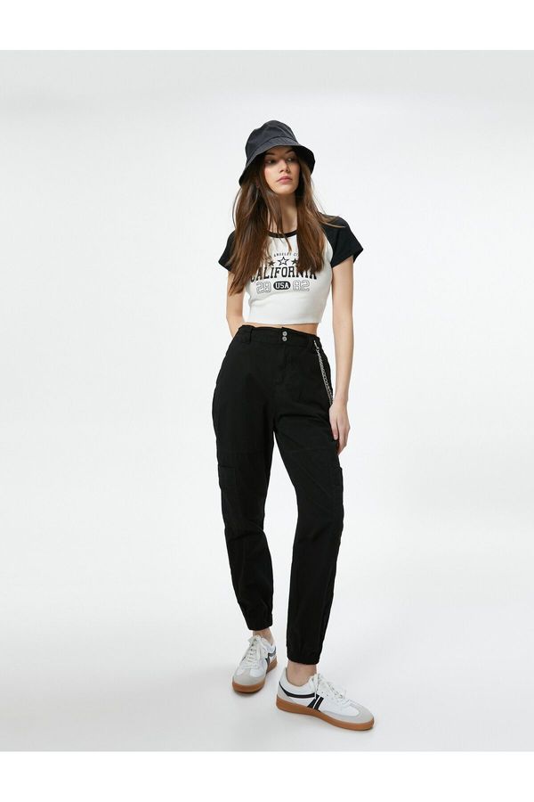 Koton Koton Cargo Jogger Trousers Chain Detail High Waist Cotton