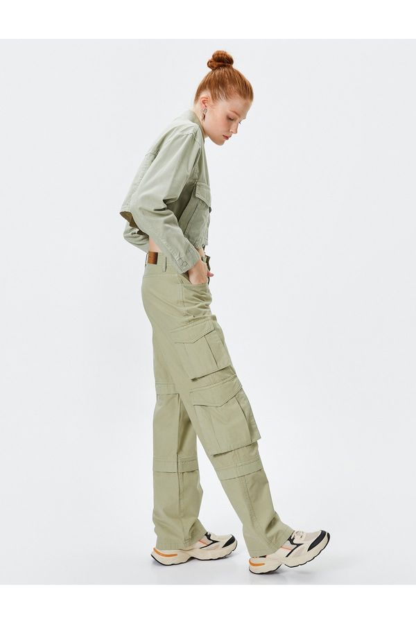 Koton Koton Cargo Pants High Waist Straight Long Cut Pocket Layered Cotton - Nora Jean